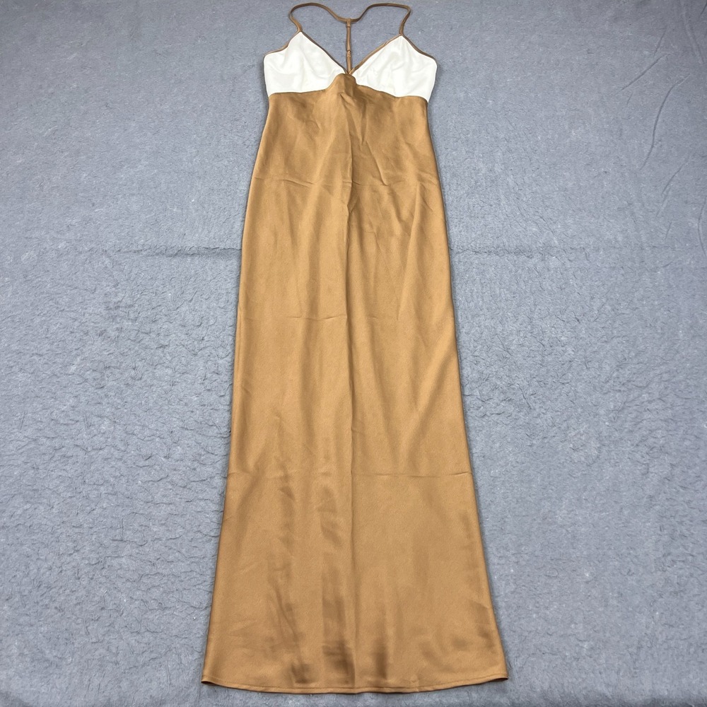 Abercrombie & Fitch Satin Dress Women's MT‎ Gold Plunge V-Neck Long Slip T-Strap